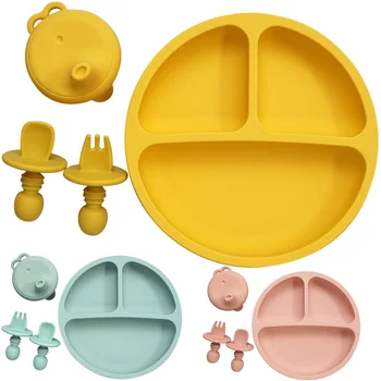 Портативная детская складная крышка, детская миска + ложка + вилка, набор посуды для кормления, детская посуда, столовая посуда, тренировочная тарелка и ложка