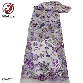 Роскошная Тюлевая кружевная ткань с блестками, вышитая бисером, Высококачественная вышивка, Французское Сетчатое Тюлевое кружево для вечернего платья CDW-537
