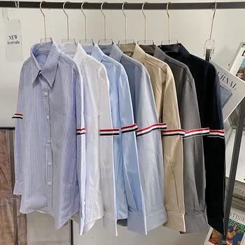 Высококачественная Тканая Рубашка с Повязкой на руку в Корейском Стиле, Рубашка с длинным рукавом, Модное Брендовое Свободное и Тонкое Повседневное Пальто Из Хлопка