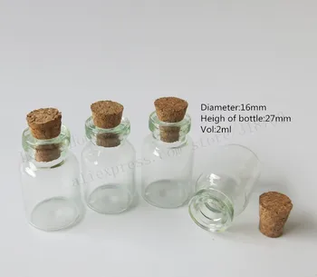 100 шт./лот, мини-флакон для образцов объемом 2 мл, маленькая стеклянная бутылка с деревянной пробкой, бутылка с пробковой пробкой, 16*27 мм