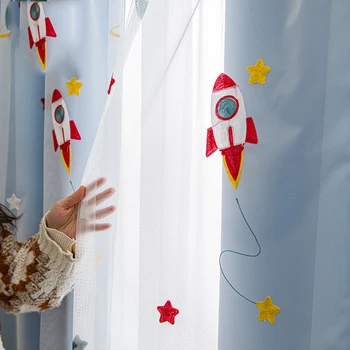 Мультяшные 3D Хлопчатобумажные Льняные плотные шторы с вышивкой в виде Звезды Для гостиной, окна детской спальни, Двухслойные шторы