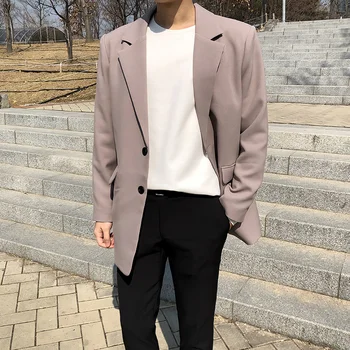 Осенний Однотонный Блейзер, Мужская Модная Мужская Модельная куртка в Корейском Стиле, Свободный Повседневный Пиджак, Мужская Офисная Официальная Куртка M-3XL