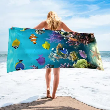 Быстросохнущие полотенца для плавания, Серфинга, Океанские животные, Хлопчатобумажные банные полотенца, 3D Дельфин, Акула, Черепаха, Кит, Пляжное полотенце