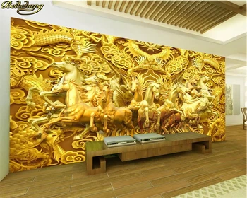 бейбехан Пользовательские фотообои фреска дракон дух лошади золотой дракон восемь лошадей золотая лошадь 3D ТВ фон стены