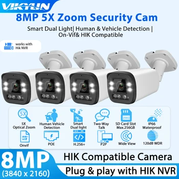 Vikylin 8MP IP Bullet Security Camera 5X Zoom Цветная Ночная Камера для Hikvision Совместимая POE Audio SD Human Vehicle Detect CCTV Cam