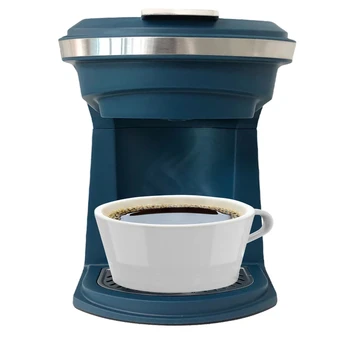 Кофеварка K Cup / молотого кофе на одну порцию из нержавеющей стали 2 в 1, 14 унций, с кнопочным переключателем, С сетчатым фильтром, темно-синий