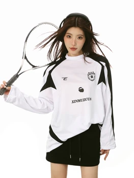 ADAgirl, белые спортивные футболки, женская уличная одежда большого размера с длинным рукавом, футболки с буквенным принтом, корейская модная осенняя бейсбольная одежда BF