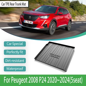 Подходит Для Peugeot 2008 P24 2020 ~ 2024 5-местные Автомобильные Коврики для заднего Багажника TPE Водонепроницаемые Автомобильные Коврики Для хранения Багажника Грязевые Ковры Автоаксессуары