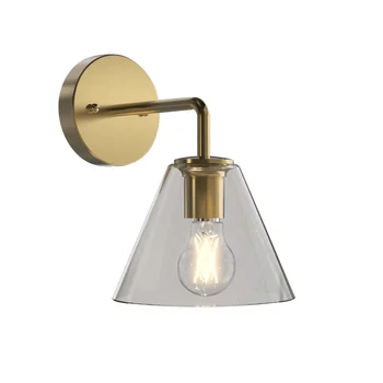 Настенный светильник из прозрачного стекла из полированной латуни, 1 лампочка A19 в комплекте, уличные RGB-лампы для 