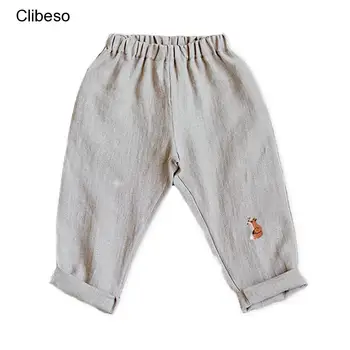 2023 Clibeso/ Летние хлопчатобумажные льняные брюки для маленьких мальчиков, Детские брюки с вышивкой от комаров, Детские брюки с принтом для кондиционирования воздуха