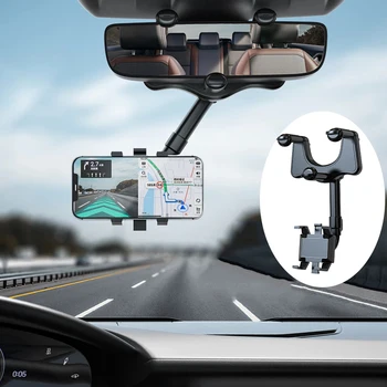 Универсальный зажим, вращающийся и убирающийся, Автомобильный держатель телефона, Зеркало заднего вида, Кронштейн для записи вождения, Поддержка мобильного телефона DVR/GPS