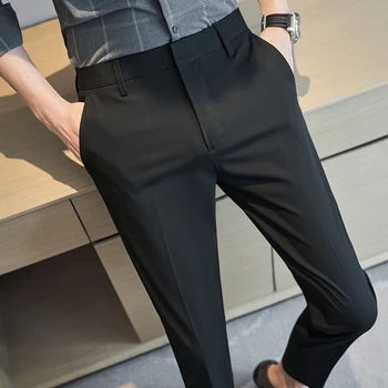 2023, Мужские модельные брюки в английском стиле, однотонные мужские повседневные брюки с высокой талией, Высококачественные Мужские брюки для делового отдыха 36