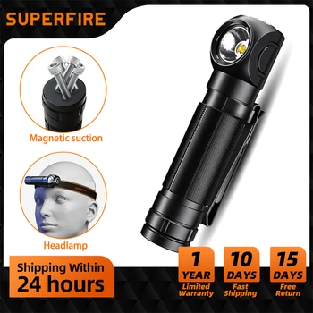 Новейший налобный фонарь SUPERFIRE высокой мощности, светодиодный USB перезаряжаемый фонарь на 90 °, Мини Водонепроницаемый индикатор, магнит, задний фонарик