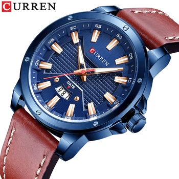 2021 Новые мужские часы CURREN, Лидирующий бренд, Кожаные Водонепроницаемые кварцевые часы с автоматической датой Для мужчин, Светящиеся мужские Часы