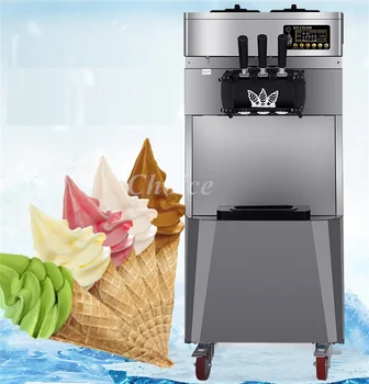 Коммерческая вертикальная машина для производства мягкого мороженого с 3 вкусами, 20Л / ч, Конусная машина для производства мороженого с тремя вкусами