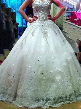 2023 Роскошное Кружевное Свадебное платье Со стразами Бальное платье с бантом Свадебные Платья Robe De Mariage на заказ