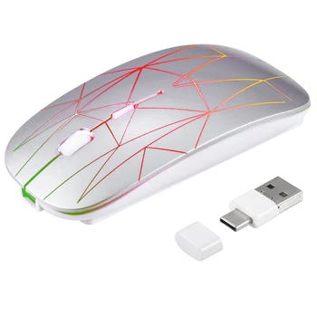 Беспроводная Мышь 2.4G LED Перезаряжаемая Тонкая Бесшумная Мышь С USB и приемником Type C 2 В 1 Для Компьютеров Ноутбуков