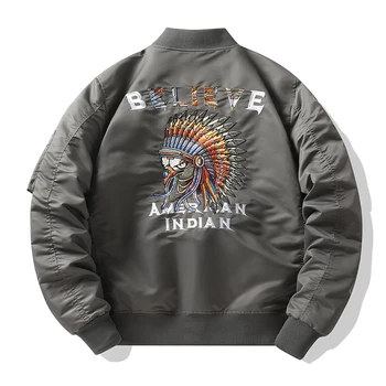Куртка пилота ВВС Ma1, мужская бейсбольная форма с красочной вышивкой индейцев, повседневные куртки-бомберы и пальто, мужская модная куртка