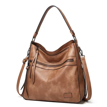 Стильная винтажная кожаная сумка-тоут большой вместимости для женщин - Идеальная однотонная сумка через плечо в стиле бохо
