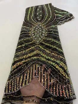 Зеленое Новое Поступление, Африканская кружевная ткань, новейшая нигерийская кружевная ткань с вышивкой пайетками, Тюлевая сетка, кружевная ткань для свадебной вечеринки, женская, 5 ярдов
