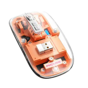 Беспроводная мышь HXSJ T900 2.4G, совместимая с Bluetooth, Прозрачная мышь 5.1 с Разрешением 800-2400 точек на дюйм, Регулируемый Дисплей мощности 400 мАч, Отключающая Звук Геймерская мышь