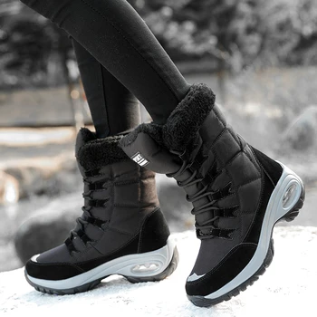 Женская обувь, зимние, сохраняющие тепло, качественные зимние ботинки до середины икры, женские удобные водонепроницаемые пинетки на шнуровке, кожаные сапоги до бедра