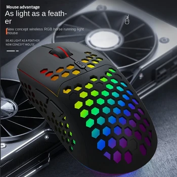 Беспроводная мышь Легкий дизайн, 2,4 ГГц RGB Подсветка, регулируемый 1200,2400,3200 точек на дюйм для ноутбука, Эргономичная Компьютерная мышь