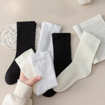 Женские Однотонные Длинные носки Свободного Кроя, дышащие кальцетины, вязаные Весенне-осенние носки, Черный, белый Цвет
