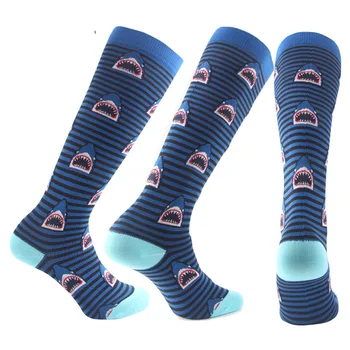 Мужские носки для бега в мультяшную полоску, носки с длинными трубками, Защита ног и Женская Компрессионная одежда, Рождественский подарок 35-45