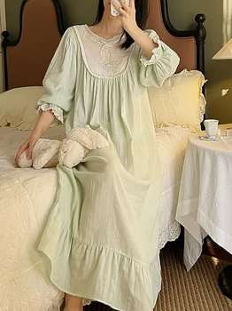 Женская Сказочная ночная рубашка Принцессы в стиле Ретро, Двухслойная винтажная пижама из чистого хлопка с оборками, Весенне-осенняя одежда для сна в викторианском стиле