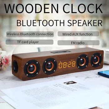 Деревянная звуковая панель, Bluetooth-динамик, Музыкальная акустическая система, 20 Вт, Hi-Fi стереомузыка объемного звучания, светодиодный дисплей, наружный динамик с FM-радио