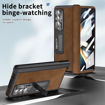 Складной чехол на магнитной петле Для Samsung Z Fold 4 5G, Высококачественная Бизнес-Кобура в полоску Наппа Для Z Fold 3 2 Со Скрытым Кронштейном
