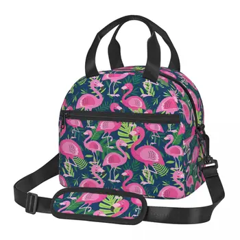 Изготовленная на заказ Милая сумка для ланча с рисунком птиц Фламинго и цветов, Женская сумка-холодильник, Термоизолированные ланч-боксы для детей школьного возраста