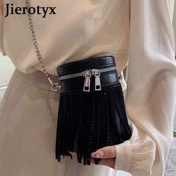 JIEROTYX Винтажные сумки-ведра через плечо с кисточками для женщин, брендовые кошельки и сумки через плечо со стразами, мини-сумки в стиле Готический панк