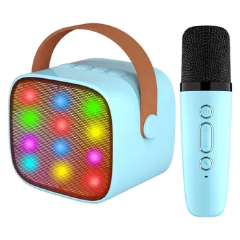 Мини-караоке-машина для детей, портативный Bluetooth-динамик с 2 беспроводными микрофонами для взрослых со светодиодной подсветкой