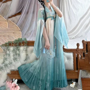 Винтажный комплект одежды Hanfu в китайском стиле, Женское Традиционное Элегантное платье принцессы с цветочным принтом, Восточные костюмы для косплея на сцене