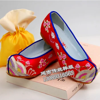 Обувь Hanfu Корейская традиционная обувь с вышивкой на крючках Розовая Детская обувь с вышивкой