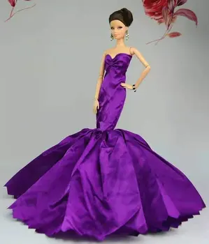 Классические фиолетовые очаровательные платья с открытыми плечами для Барби, одежда Принцессы, вечернее платье с рыбьим хвостом, Аксессуары для кукол BJD 1/6, детские игрушки