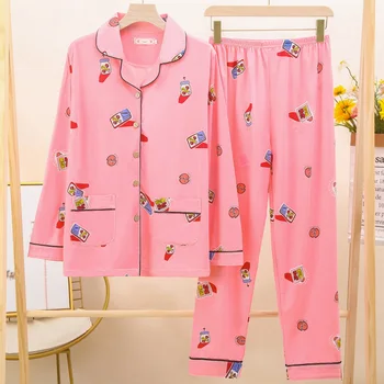 Женская Удобная пижама Размера Оверсайз 5XL 6XL 7XL, Повседневная домашняя одежда с длинным рукавом, Осенне-Зимние Пижамные комплекты, Хлопковый Длинный комплект Пижам