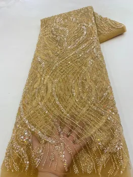 Роскошная Африканская Кружевная ткань с вышивкой из бисера, Элегантная Кружевная ткань с пайетками 2023 в Нигерийском стиле, Кружевная ткань с пайетками для свадебного платья