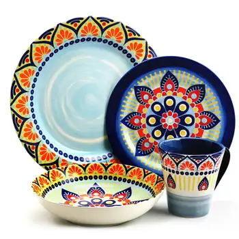 Zen Blue Mozaik 16 шт., круглый набор керамической посуды, Набор посуды для кухни