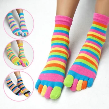 Новые Разноцветные полосатые носки с пятью пальцами на ногах, Женские Мужские хлопковые дышащие мягкие короткие носки Для девочек, уличная одежда, Носки в стиле Харадзюку