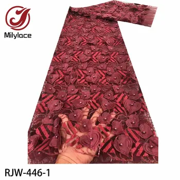 Высококачественная 3D Аппликация, вышивка, Тюлевое Кружево, Модная африканская Кружевная ткань с бисером для платья RJW-446
