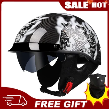 Одобренный в горошек Мотоциклетный шлем из углеродного волокна Для мужчин и женщин, Высококачественный Электрический мотоцикл Для езды на скутере, шлем на половину лица, Мото
