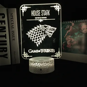 House Stark Game of House JOY 3D светодиодный светильник, 7 цветов, меняющийся сенсорный USB-стол, акриловая иллюзия для рождественского подарка на день рождения ребенка
