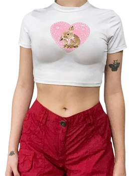 Женская Винтажная Укороченная футболка с коротким рукавом и Цветочным принтом, эстетичная одежда в стиле ретро для девочек-подростков, Летняя Мода Y2K E-Girl