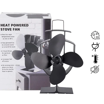 Вентилятор для плиты с 4 лопастями, работающий от тепла, Вентилятор для камина, Дровяная горелка, Экологичный вентилятор, Бесшумный Энергосберегающий обогреватель для дома, Эффективное распределение тепла