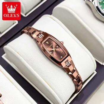 Бренд OLEVS, роскошные часы-браслет из розового золота, женские модные водонепроницаемые кварцевые часы из вольфрамовой стали для женщин Relogio Feminino
