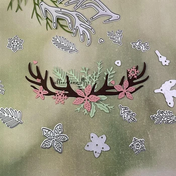 Новые Рождественские штампы для резки металла с рогами оленя для альбома для скрапбукинга 
