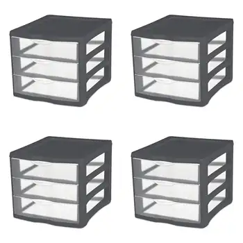 Современный блок из пластика с 3 выдвижными ящиками, серая фланель, набор из 4 ящиков-органайзеров для хранения
